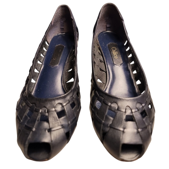 Calico Legend heels peep-toe 8.5M blue open weave leather heel 1-1/2" Brazil - Picture 1 of 6